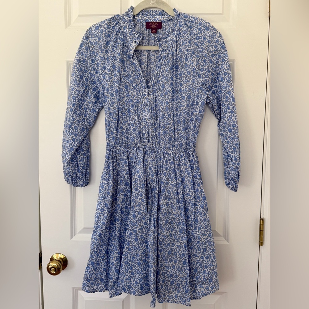 J.Crew Liberty Fabric Blue Floral Mini Dress XS - Picture 2 of 4